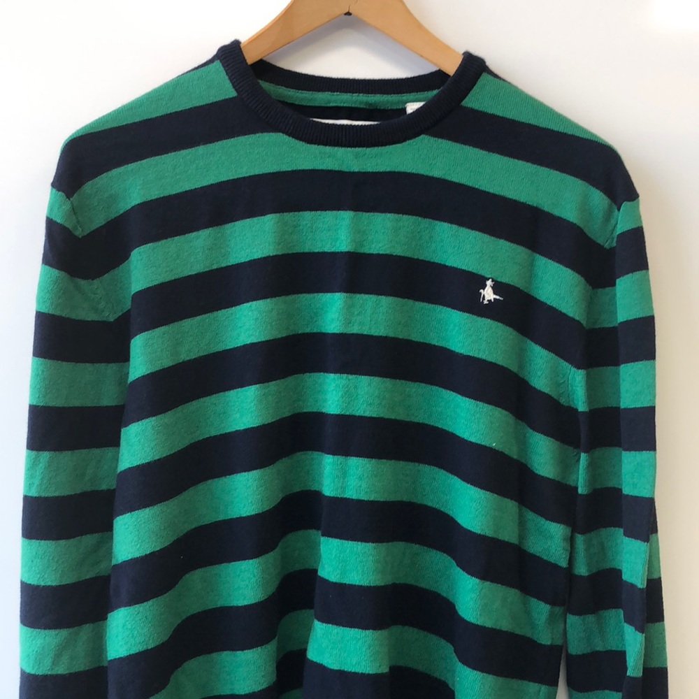 Jack Wills Crewneck Sweater - Large - Navy and Kelly Green Rugby Stripe